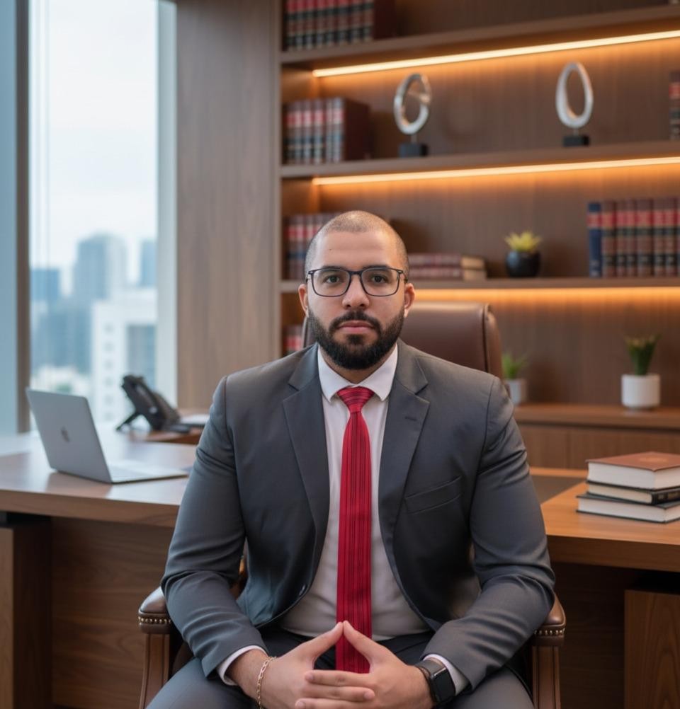 Emerson Luiz Souza da Silva à mesa de trabalho do escritório